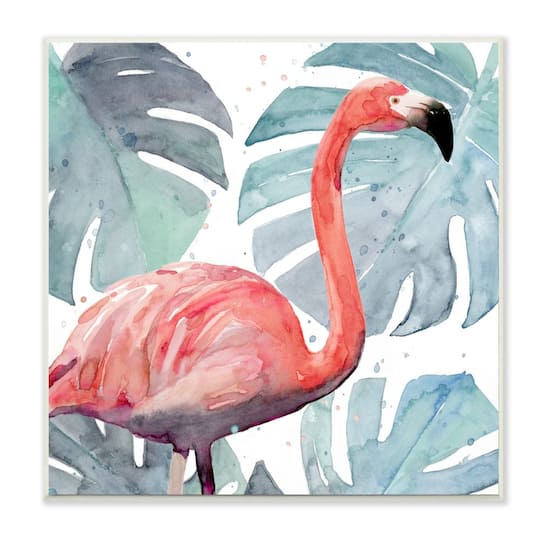 Stupell Industries Flamingo Detail over Tropical Monstera Greenery,12" x 12"